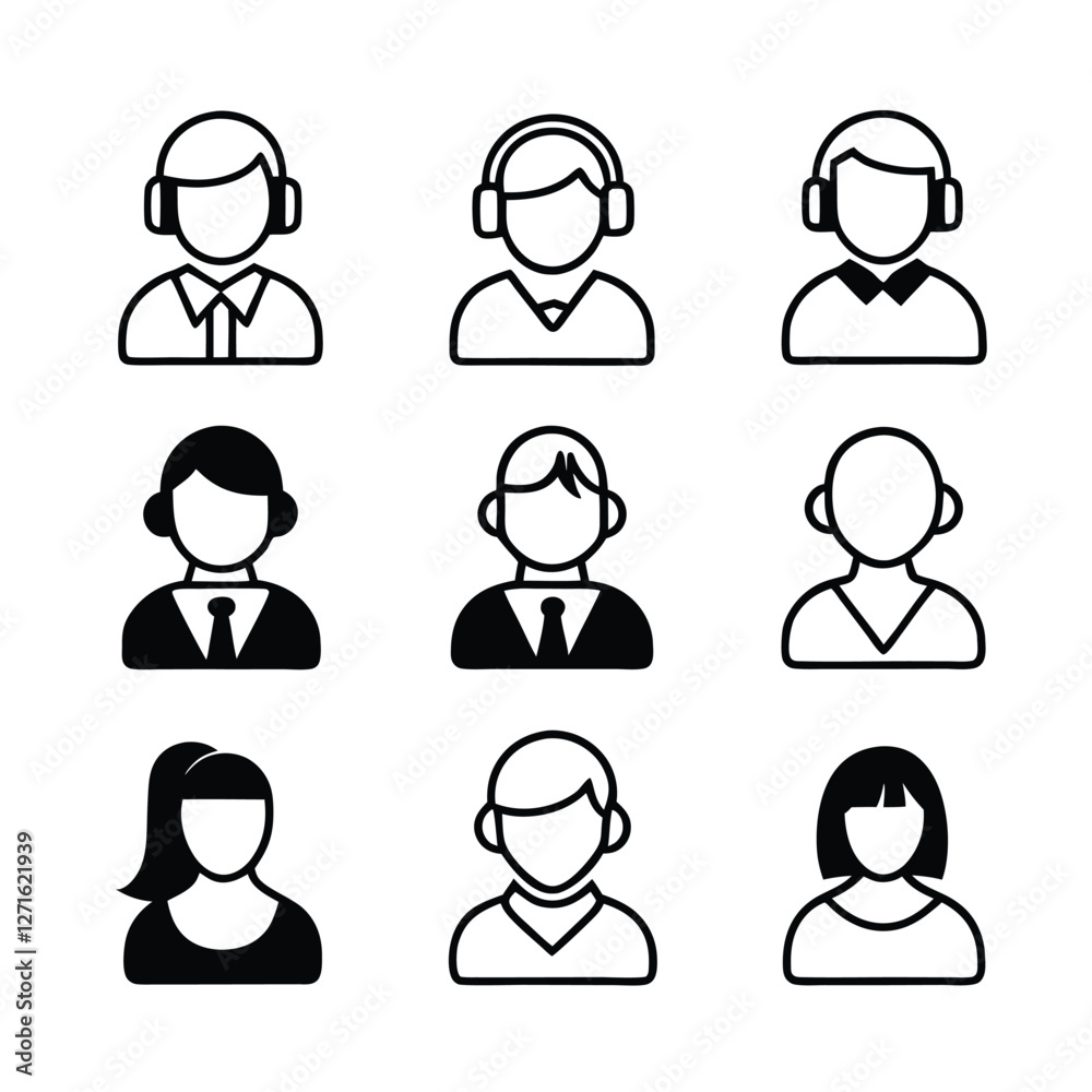 call center male and female model icon silhouette design bundle set call center male and female model icon silhouette design bundle set