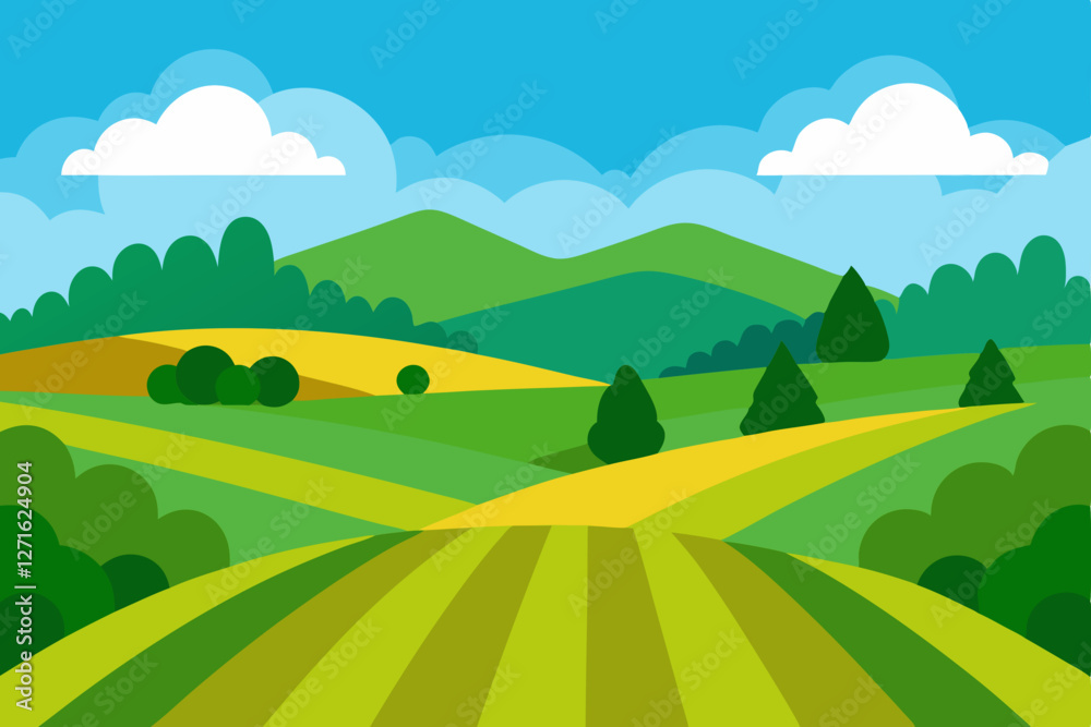 Fototapeta premium landscape with green field and blue sky
