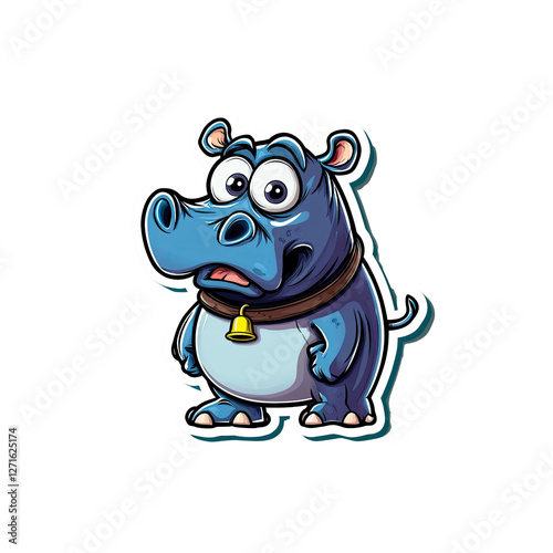 Adorable Cartoon Hippopotamus with Bell Collar - Sticker Design photo