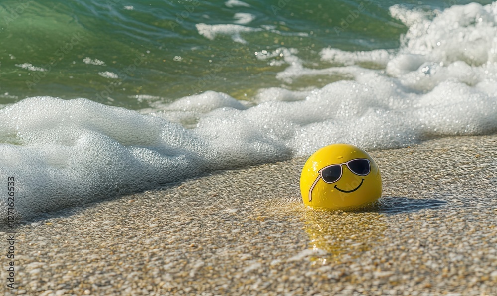 Obraz premium Beach Volleyball, yellow ball, beach, sea. Kids Yellow Ball, Leisure, Travel, Health, Summer, Smiley