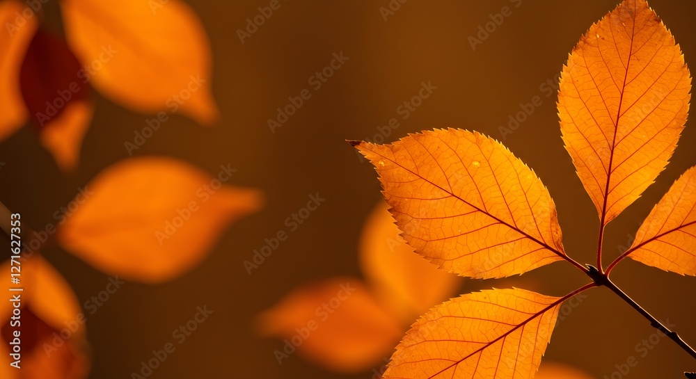 Close-up of Golden Autumn Leaves with Warm Backlight and Veins Visible Close-up of Golden Autumn Leaves with Warm Backlight and Veins Visible