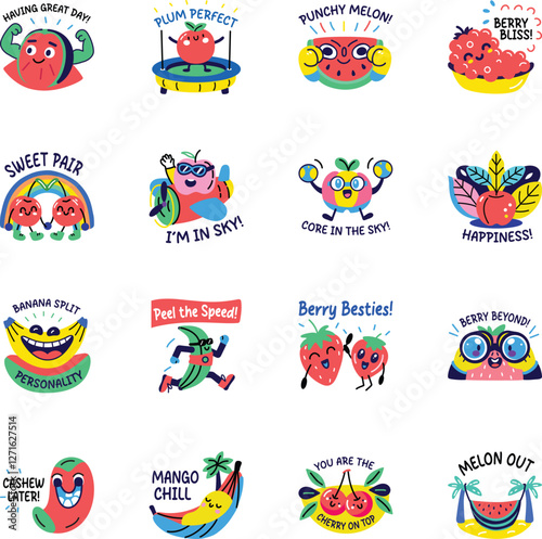 Collection of Cartoon Style Cool Fruit Stickers 

