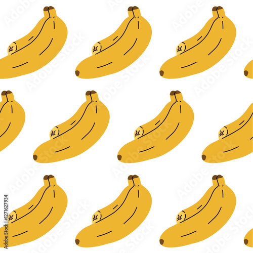 Seamless vector pattern depicting a juicy ripe banana and its slices. For wallpaper design, textiles, postcards, posters, banners. For the kitchen