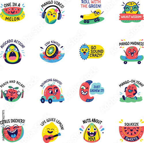 Collection of Flat Style Fruit Stickers 
