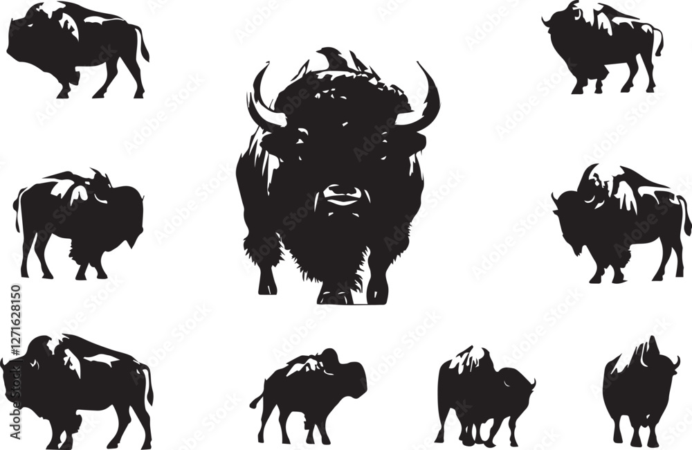 Naklejka premium Bison Silhouettes Collection vector .