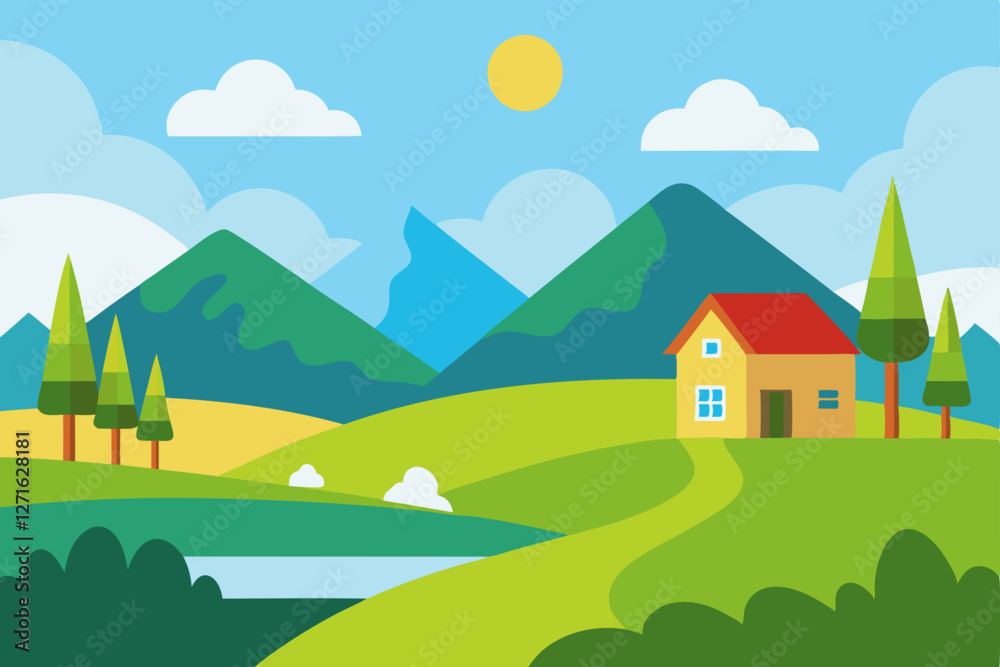 Fototapeta premium vector illustration of a rural landscape