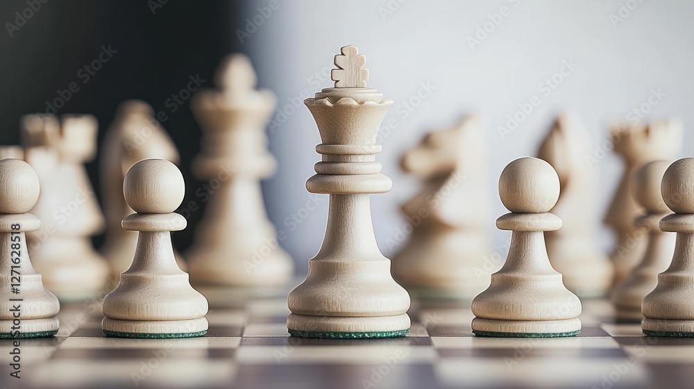 Close-Up of White Chess Pieces on a Board Close-Up of White Chess Pieces on a Board