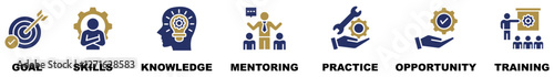 Internship banner web icon vector illustration concept with icon and symbol of goal, skills, knowledge, mentoring, practice, opportunity, and training