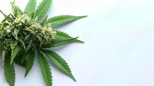 Cannabis buds on white background, copy space