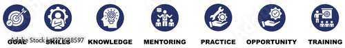 Internship banner web icon vector illustration concept with icon and symbol of goal, skills, knowledge, mentoring, practice, opportunity, and training