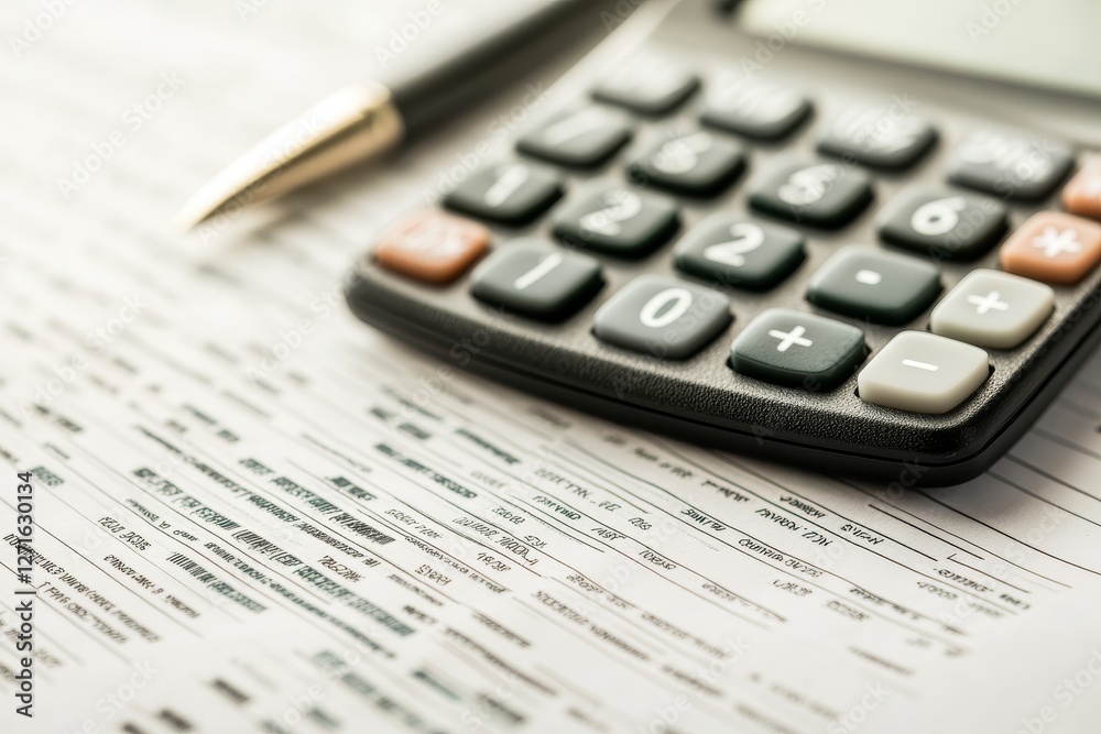 Calculator and Financial Documents on a Desk for Budget Planning Calculator and Financial Documents on a Desk for Budget Planning
