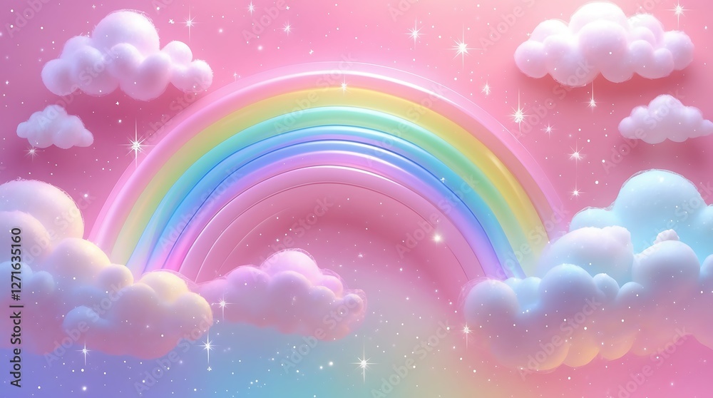Whimsical Rainbow with Sparkling Clouds, A vibrant rainbow arching over fluffy clouds, perfect for enchanting backgrounds or design projects. Whimsical Rainbow with Sparkling Clouds, A vibrant rainbow arching over fluffy clouds, perfect for enchanting backgrounds or design projects.