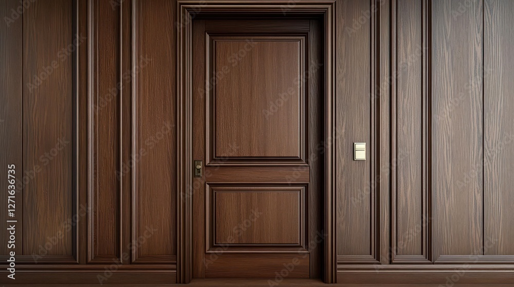 Dark Brown Wooden Door with Wood Paneling Wall Dark Brown Wooden Door with Wood Paneling Wall