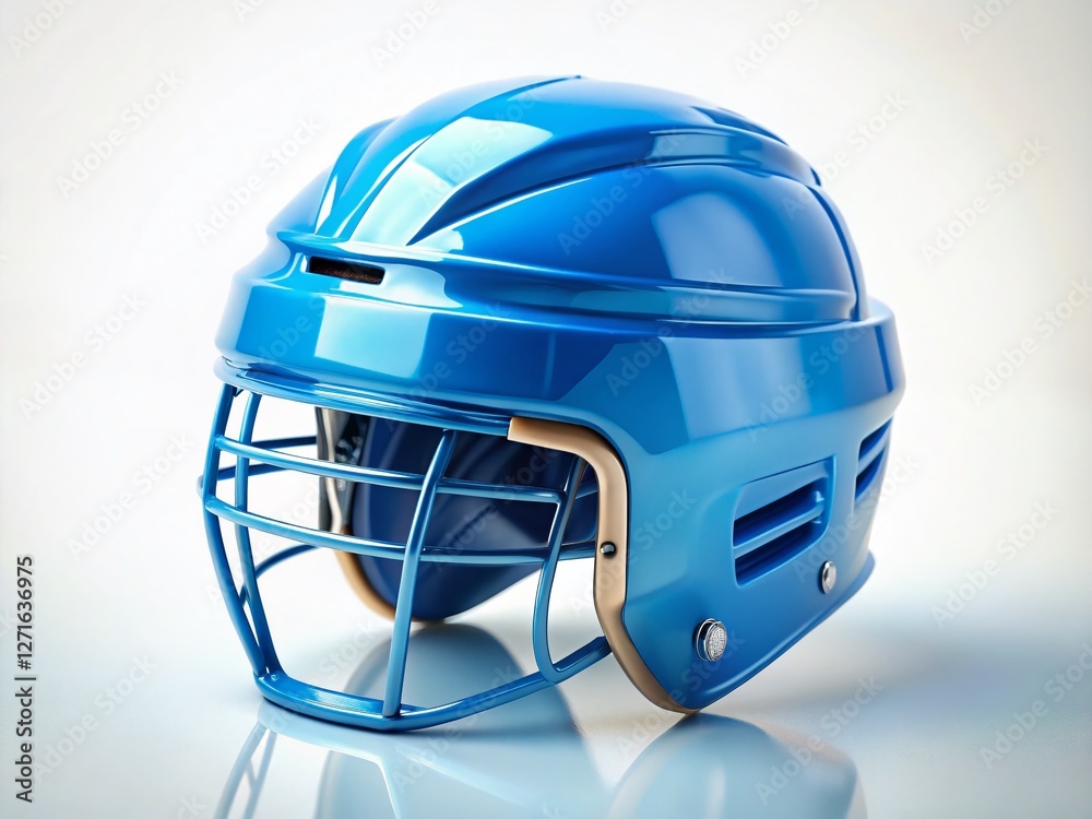 Fototapeta premium Blue Ice Hockey Helmet, Tilt-Shift Miniature, Isolated White Background