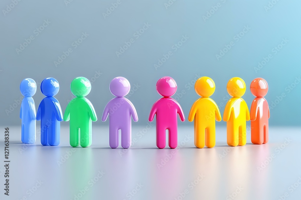 Colorful plastic figures standing in row symbolizing diversity, inclusion, unity and teamwork concept. Social community representation on light background. Colorful plastic figures standing in row symbolizing diversity, inclusion, unity and teamwork concept. Social community representation on light background.