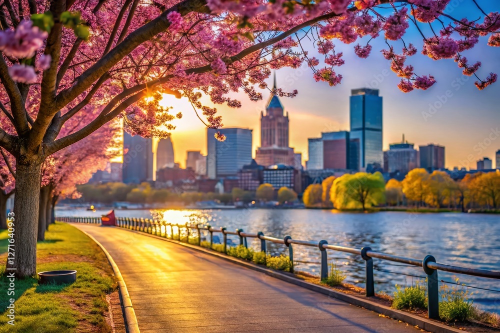 Fototapeta premium Boston Esplanade Panoramic Early Spring Bokeh - Scenic Cityscape Photo