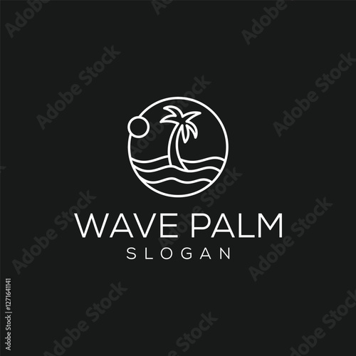 tropical palm tree line art logo vector minimalist illustration design  tropical view coconut tree logo design