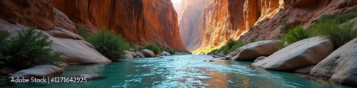 River carves through ancient limestone canyon walls, drin, canyon photo