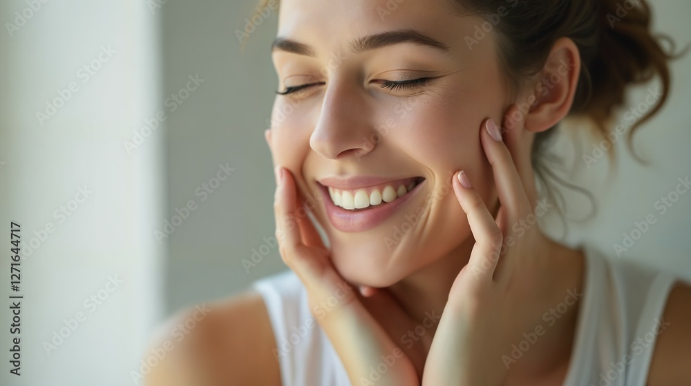 Serene Young Woman with Radiant Smile and Healthy Skin Serene Young Woman with Radiant Smile and Healthy Skin