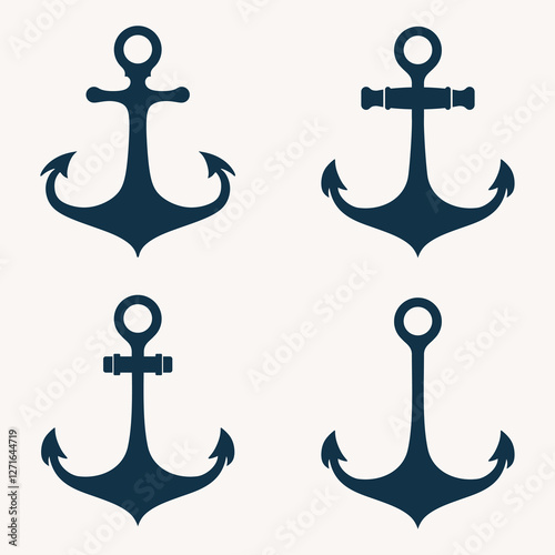 Set of sea anchor symbol set vector illustration
