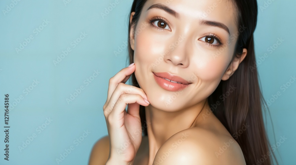Beautiful Young Woman with Clear Skin and Long Brown Hair Smiling Beautiful Young Woman with Clear Skin and Long Brown Hair Smiling