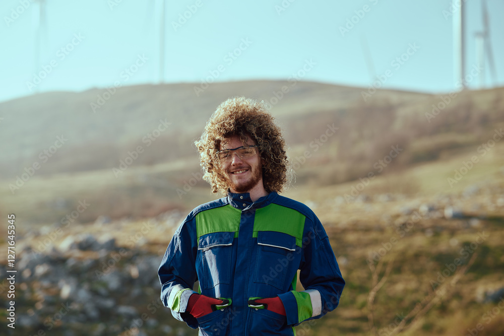 Naklejka premium An African American Engineer Celebrates the Successful Completion of a Wind Turbine Project.