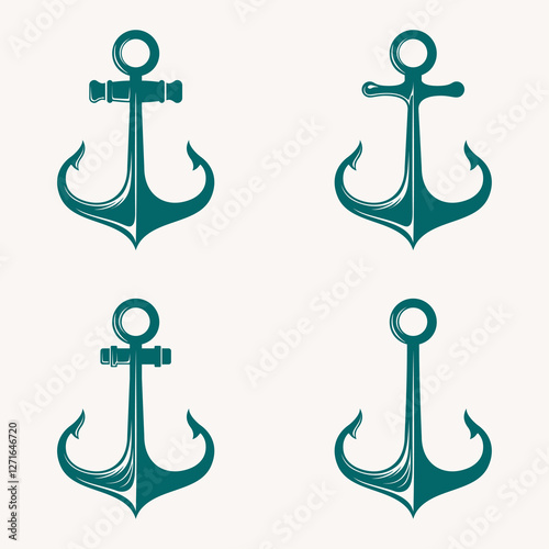 Set of sea anchor symbol set vector illustration

