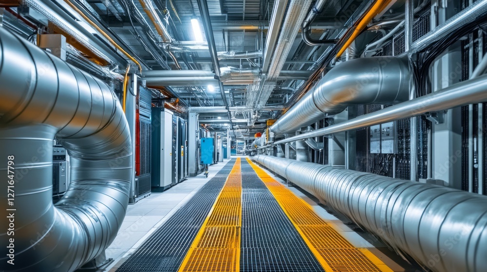 Fototapeta premium Industrial Infrastructure: A Modern Facility with Sophisticated Piping and Ventilation Systems