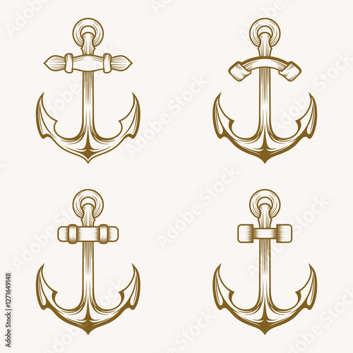 Set of sea anchor symbol set vector illustration
