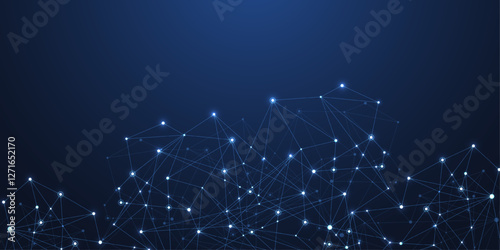 Global network connection concept. Big data visualization. Social network communication in the global computer networks. Internet technology. Business. Science. Vector illustration