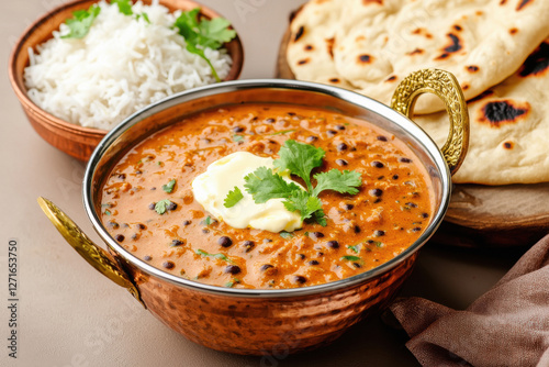 bowl of warm dal makhani with black lentils