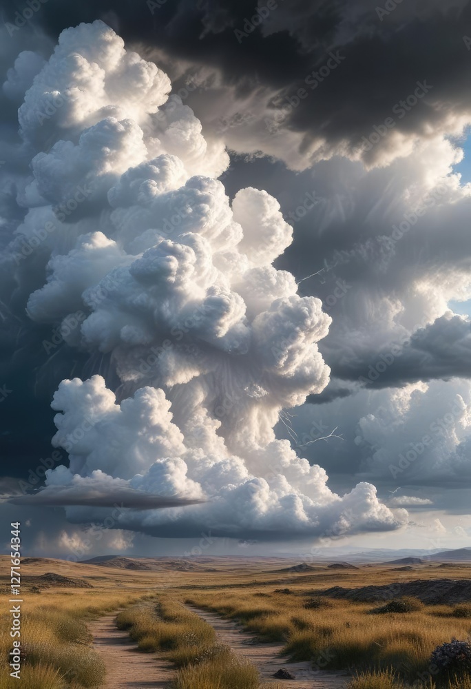 Towering cumulus clouds gather at the horizon as a storm approaches, gathering, clouds, cumulus Towering cumulus clouds gather at the horizon as a storm approaches, gathering, clouds, cumulus
