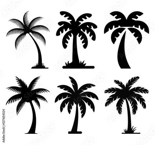 A vector illustration of a palm tree silhouette set