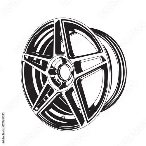Car Wheel Rim Vector Silhouette Icon Logo Monochrome Color