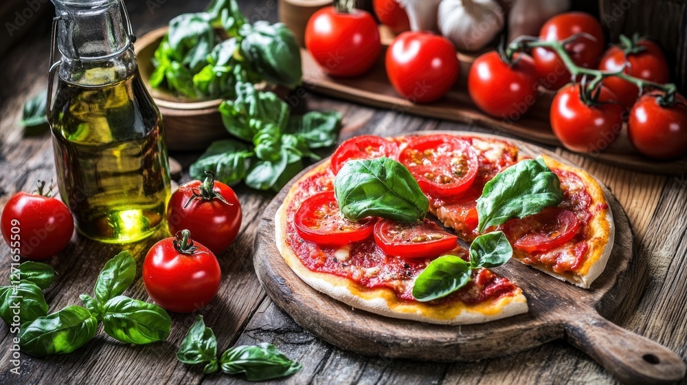 Delicious Homemade Pizza with Fresh Tomatoes and Basil Delicious Homemade Pizza with Fresh Tomatoes and Basil