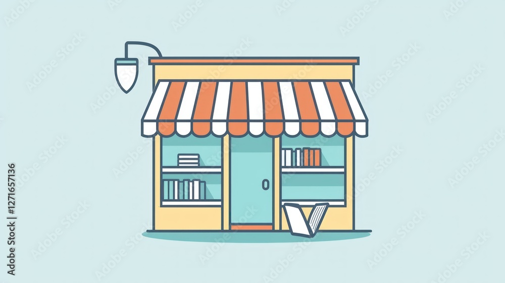 Obraz premium A simple, clean vector icon of a bookstore with a book and a small storefront.