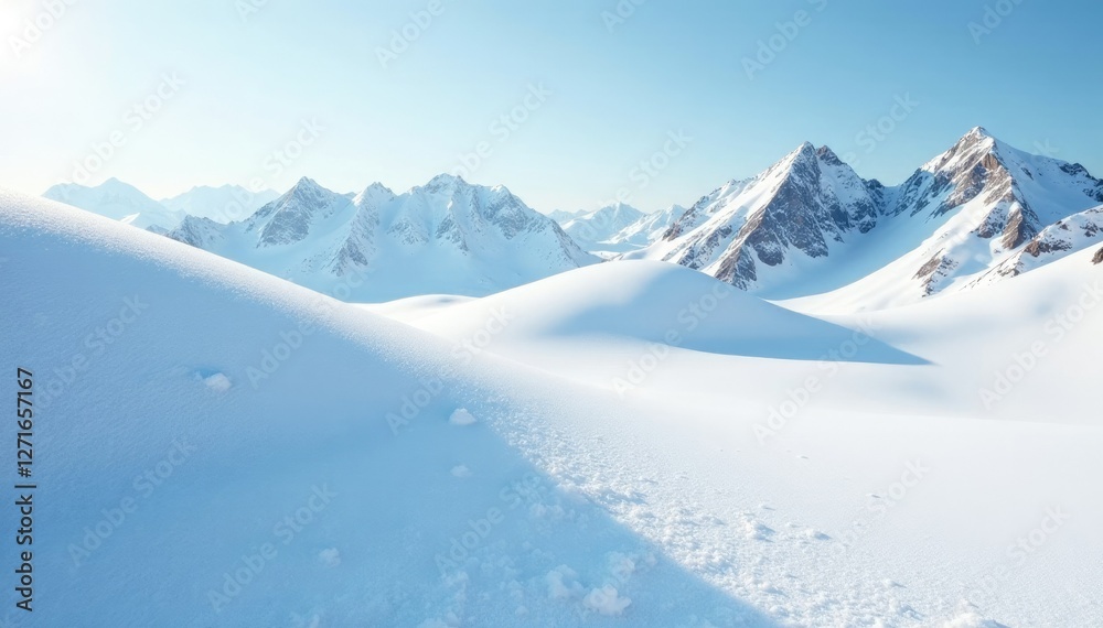 Contoured white snowscape with dark hints of shadow, crisp, snowbank Contoured white snowscape with dark hints of shadow, crisp, snowbank