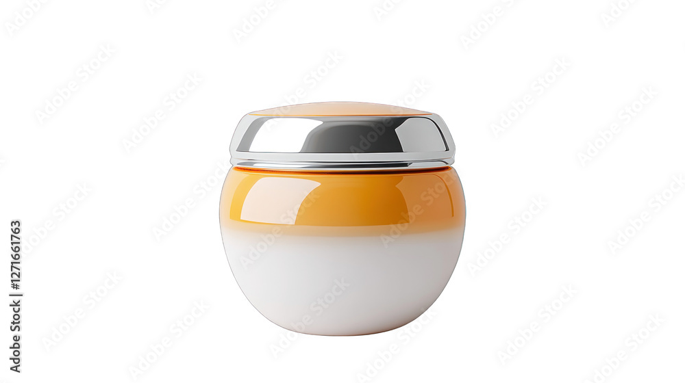 A small orange and white jar with a silver lid A small orange and white jar with a silver lid