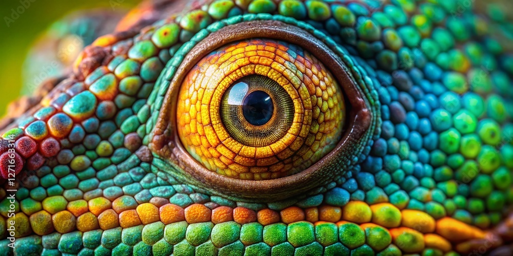 Obraz premium Chameleon Eye Macro: Vibrant Scales & Stunning Clarity in Nature