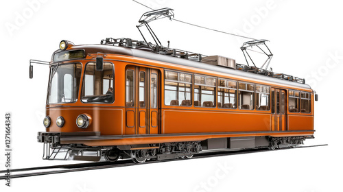 Obraz na płótnie A train with orange and white stripes is on the tracks w salonie