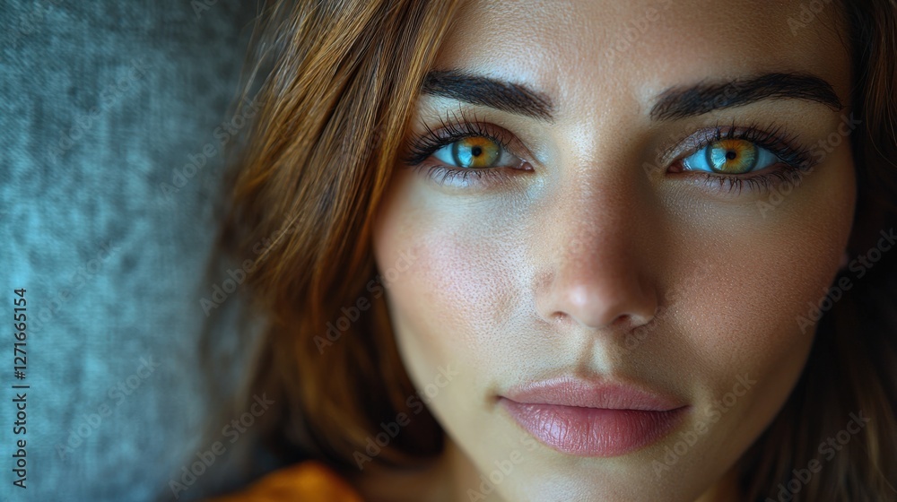 Obraz premium Stunning Close-Up of a Young Woman with Green Eyes and Natural Beauty