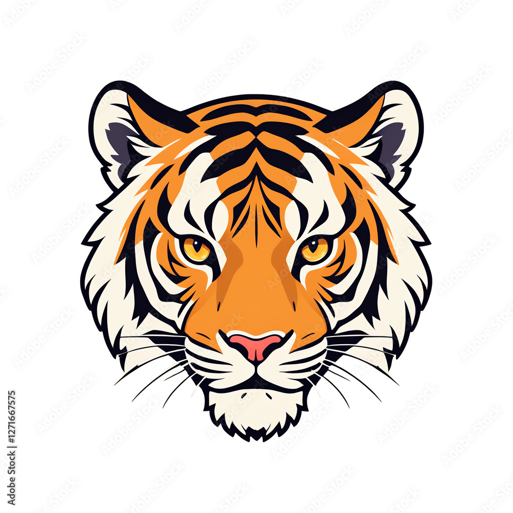 Naklejka premium simple minimalist cartoon tiger face isolated transparent background