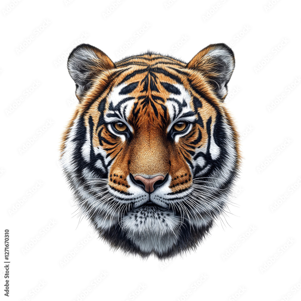 Fototapeta premium Majestic Tiger Head Portrait Intense Gaze and Striking Stripes