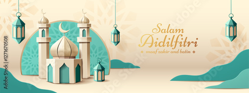 Islamic Festive Salam Aidilfitri - Paper Art Origami Mosque