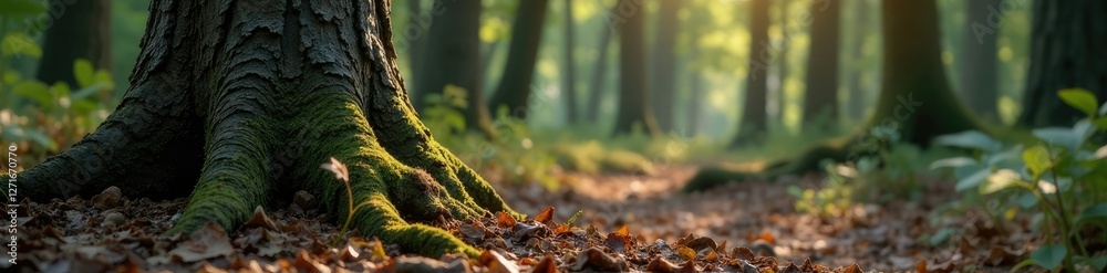 Tree trunk with rugged bark on dark wood background, earthy, forest floor, trees Tree trunk with rugged bark on dark wood background, earthy, forest floor, trees