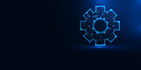 Gear or cogwheel low poly art. Settings or options polygonal vector illustrations on a blue background.