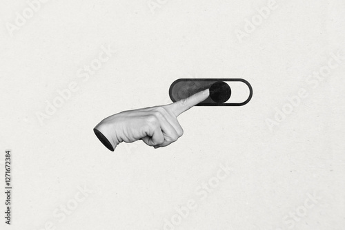 Creative photo collage trend artwork template of gesture finger symbol body language hand sign switch button change position application