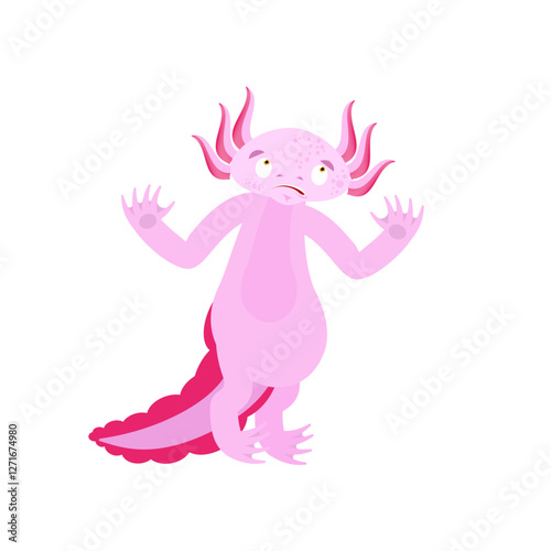 Axolotl confused. salamander perplexed  surprise.