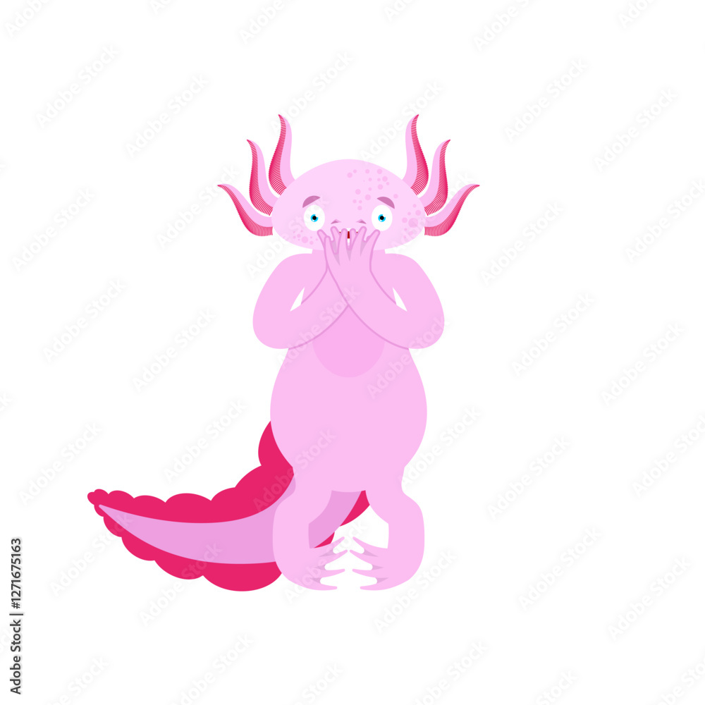 Axolotl funky OMG. salamander scared emotion. Axolotl funky OMG. salamander scared emotion.
