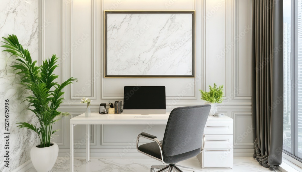 Modern Home Office Workspace Design With Marble Accents Modern Home Office Workspace Design With Marble Accents